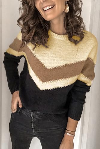 Image of ANCAPELION Women's Christmas Sweater Pullover Vintage Color Block Chunky Knit Sweater Tops