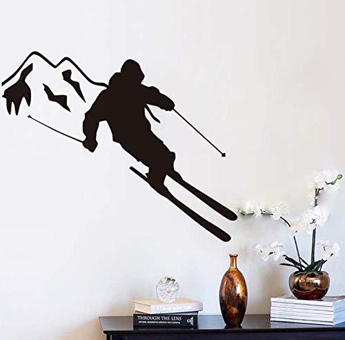 xlei Etiqueta De La Pared Deporte Extremo Decoración Esquiador Esquí Silueta Pegatinas De Pared Adhesivo De Vinilo Deportes De Invierno Montaña Tatuajes De Pared Kids Room72X58Cm