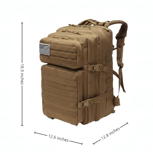 Military Tactical Backpack for Men and Women Molle 45L Large Army 3 Days Assault Pack Bug Out Bag Water Resistant and Heavy Duty Hiking Camping Treeking Rucksack -Tan - Image 4