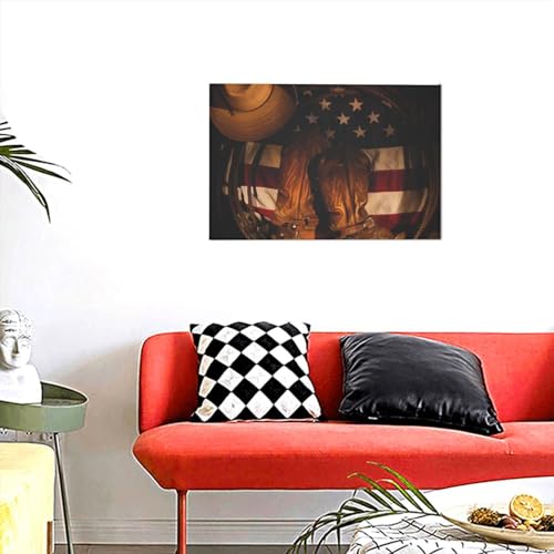 Drapeau américain et bottes de cowboy sur toile, l'esprit de liberté