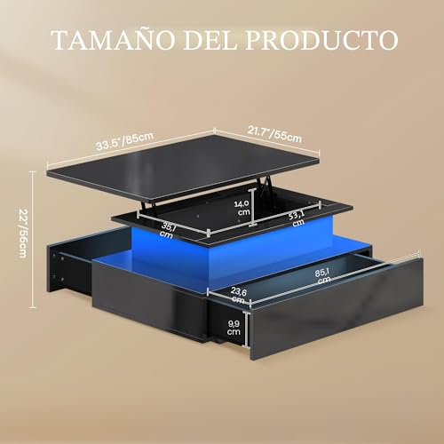 Miniatura 2 de Yitahome Mesa De Centro Elevable, Mesa De Salón Brillante Moderna Con 16 Led De Colores Y 2 Cajones