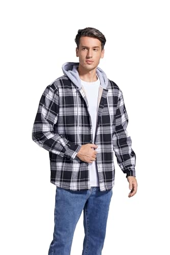 Image of Men's Cotton Plaid Shirt Jacket Fleece Flannel Sherpa Button Down
