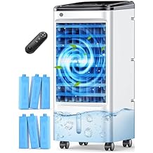 FANCOLE Windowless Portable Air Conditioners with 6 Ice Packs, 12H Smart Timer for Auto-off, 26Ft Remote, Top Fill Dual Tank, 3Speeds Evaporative Air Cooler, 70Auto Swing Swamp Cooler Air Conditioner