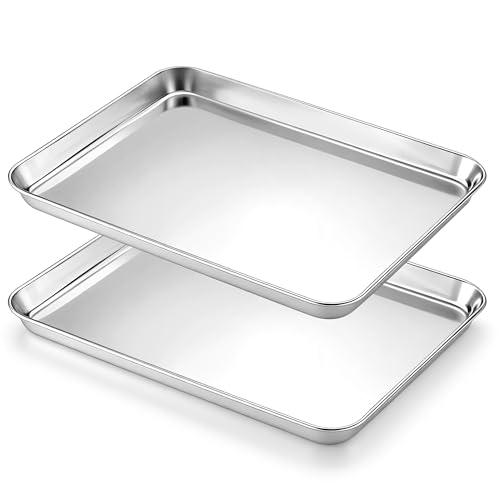 Onader Baking Sheet Set of 2, 9 x 13 Inch Stainless Steel Quarter Sheet Pans for Baking, Metal Cookie Toaster Oven Pan Tray, Non Toxic & Healthy, Heavy Duty & Dishwasher Safe