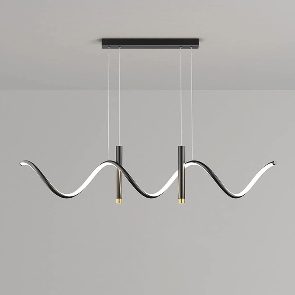 HXYSXHJUO Wave Linear Pendant Light Fixture, LED 3-Color Dimming Modern Variable Dining Room Chandelier with 2 Downlights Suspension, for Bar Kitchen Island Above Table Lighting(White)