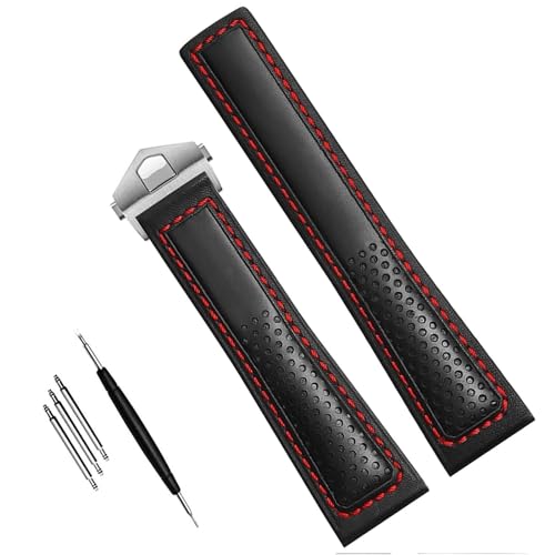 Bracelet de montre en cuir noir et rouge 22mm pour Tag Heuer
