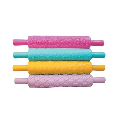 Ciieeo 4Pcs Embossed Rolling Pins Food Grade Fondant Cake Decorating Tool for Sugar Paste Marzipan Pastry Dough Pie Crust Diy Baking and Craft Clays 14.17In