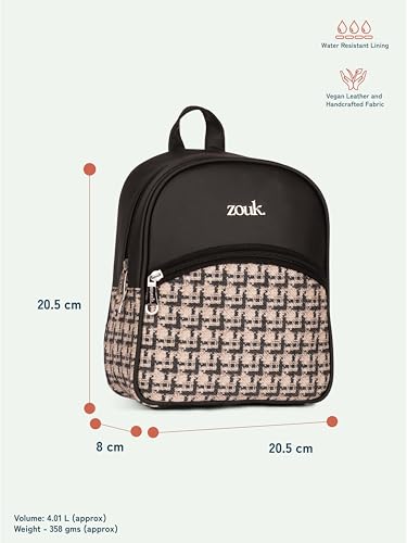 Image of ZOUK Dalila Mini Daypack | Stylish Small Backpack for Women | Compact | Bag for Girls | Daily College Use | Travel Day Pack | Vegan Leather | Handcrafted | Water-Resistant