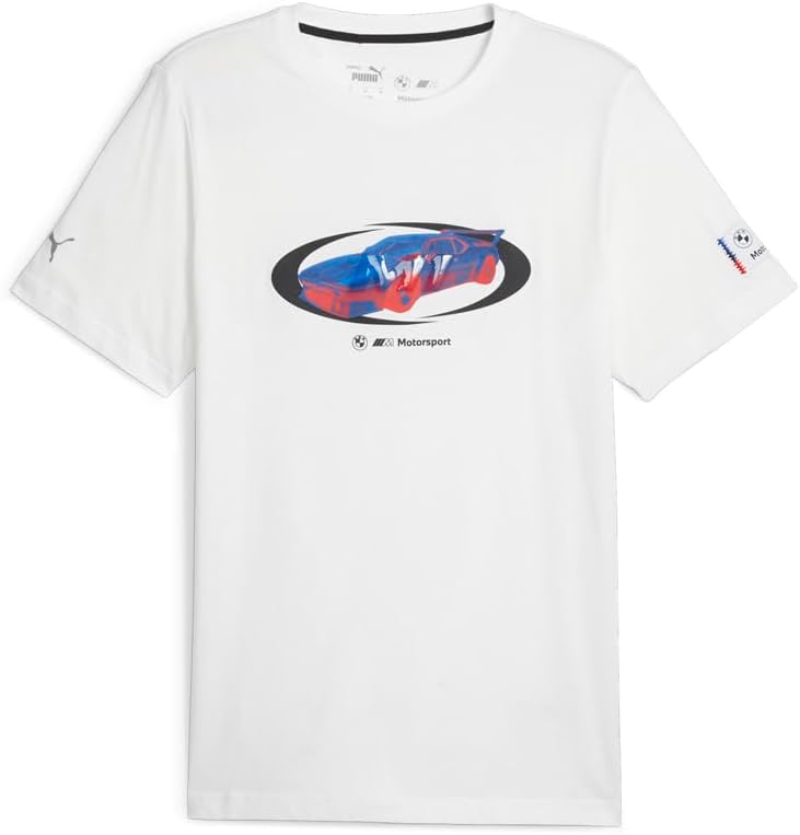 PUMA Mens BMW MMS Statement Car Graphic Crew Neck Short Sleeve Casual Tops Casual - White - Size L