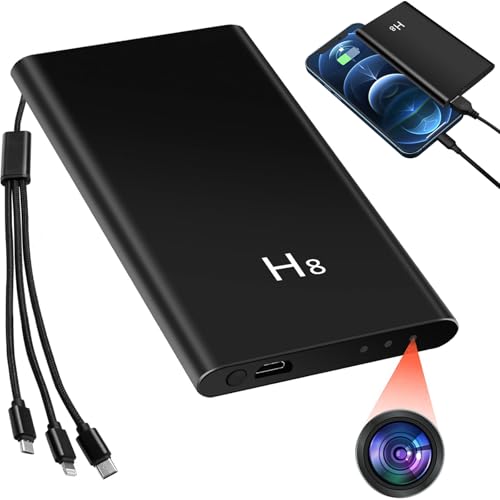 TANGMI Small Camera, 1080P HD Power Bank Camera 5000 mAh Gravity Sensor with Night Vision and 3-in-1 Charging Cable for Charging Mobile Devices