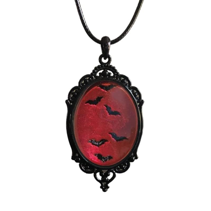 CJIAYUJEWHalloween Necklace Gothic Vampire Bat Crow Cameo Necklace for Women Vintage Blood Bat Cabochon Pendant Choker Necklace Vampire Accessories for Women Girls