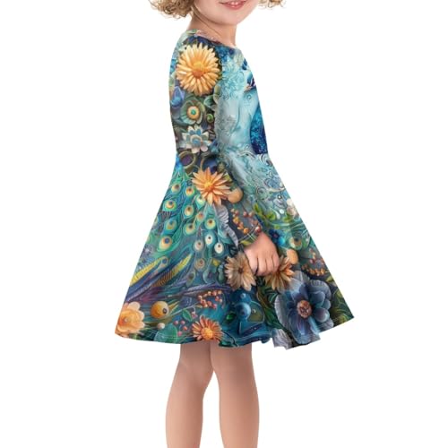 Toddler Long Sleeve Dress for 3-16 Years Girl A-Line Swing Dress4