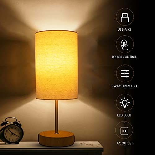 Akasuki Small Table Lamps For Bedrooms Set Of 2, Modern Nightstand Lamp With Usb Port And Outlet, 3-Way Dimmable, Touch Control Bedside Lamp For Desk, Home Office, Living Room (Led Bulbs Included) #TOP2