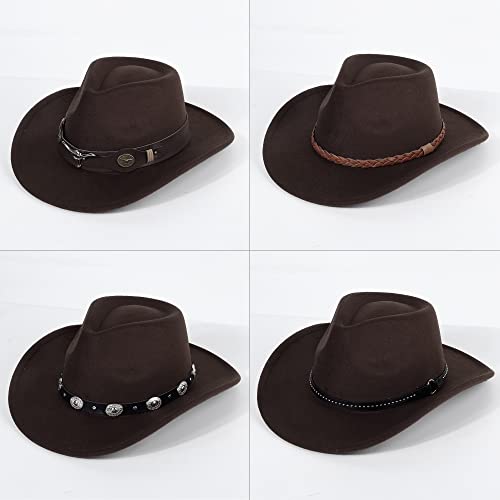 Image of QLAUCA 2 Pack Western Cowboy Hats for Women and Men Classic Felt Wide Brim Costume Cow Boy Hat Roll Up Brim Cowgirl Hat