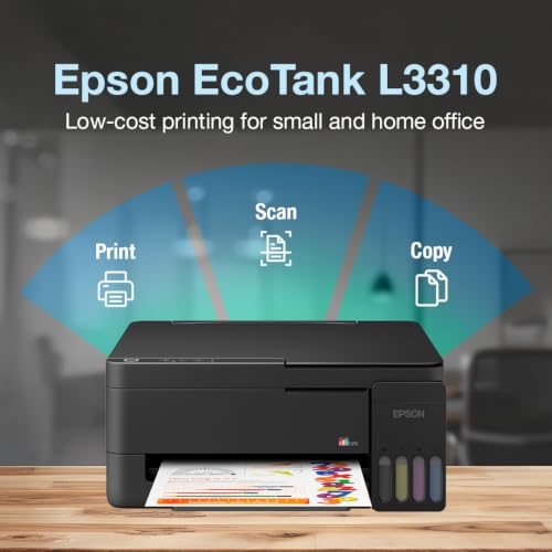 Image of Epson EcoTank L3310 (New Launch) InkTank A4 Colour Printer, Scanner, Copier for Home & Office, 5760x1440dpi Resolution, Low Printing Cost at just 9 Paise per Black Print and 33 Paise per Colour Print