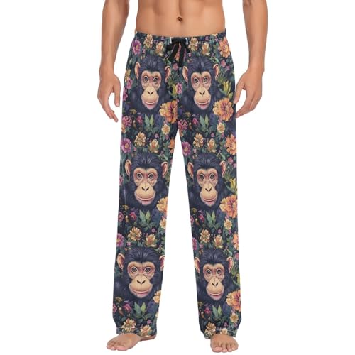 Pantalon de pyjama vintage homme à fleurs de singe léger et confortable avec poches fonctionnelles