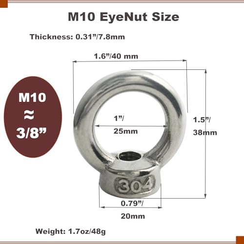 Image of M10 (3 /8 inch) EyeNut Stainless Lifting Eye Nuts Thread Ring Shoulder for Mounting Anchor Point,6 Packs
