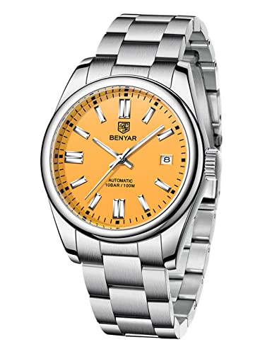 BENYAR Men's Watch Waterproof Sports Mechanical Watch Stainless Steel Strap Men's Mechanical Wrist Watch (Steel Black)