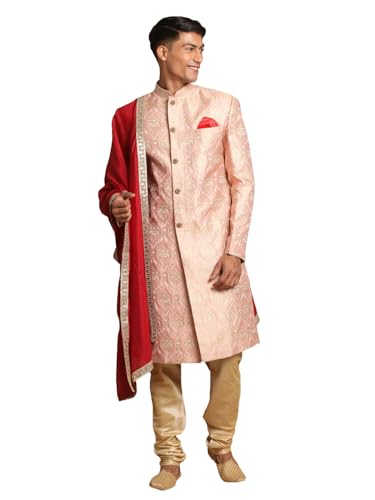 Vastramay Men's Brown Silk Blend Kurta and Gold Dhoti Pant Set – ...