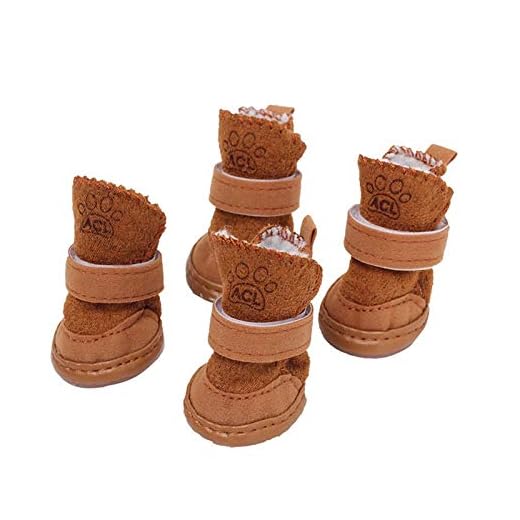 MOLUO Zapatos para perros 4pcs / set gruesos zapatos Perro de la nieve for mascotas Chihuahua Animal El calentamiento de algodón zapatillas de deporte de invierno de la felpa del perrito gatos calient