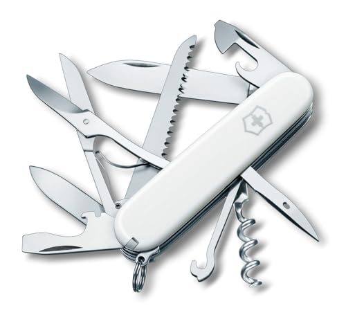 Victorinox, Huntsman, Navaja Multiuso Suiza, Cuchillo Bolsillo, Regalo, 15 Funciones, Hoja Grande, Sacacorchos, Blanco