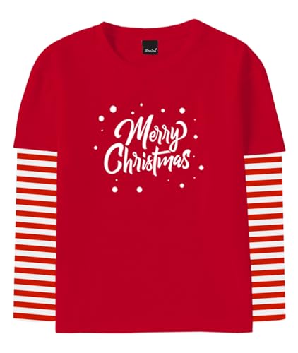 Image of Remimi Unisex Kids Christmas Long Sleeve Shirt Xmas Print Stripe Shirts 2-12 Years