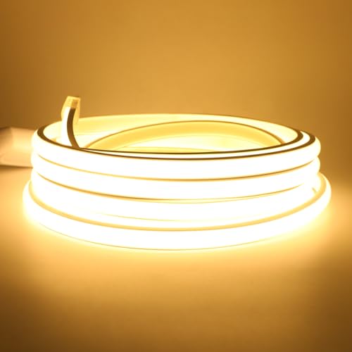 HEGEHE Tira de LED COB 100m, Flexible Tiras de Neón 220V con ON/OFF Cable de Alimentación, Cada Corte de 50cm, 288LEDs/m Blanco Cálido Luz de Cuerda de Alto Brillo para decoración de Navidad