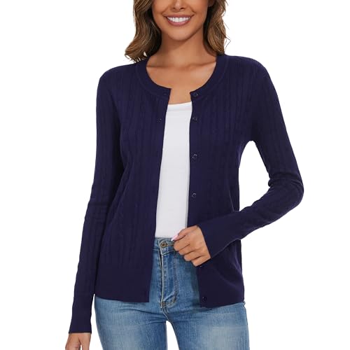 Women's Crew Neck Button Down Casual Long Sleeve Knit Cardigan Sweater