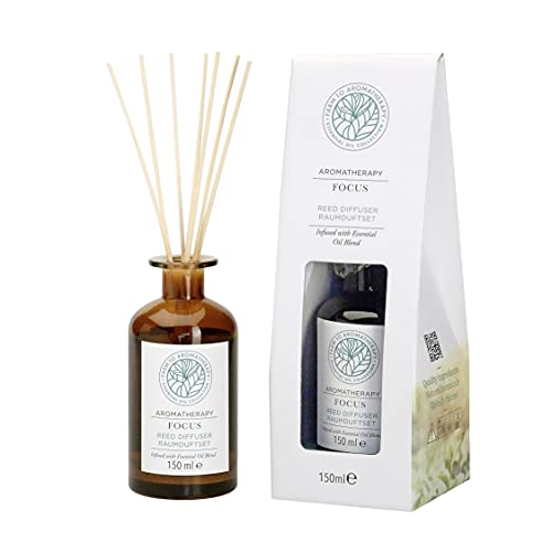FARM TO AROMATHERAPY Reed Diffuser für Konzentration - versetzt mit 100% Naturreines Ätherisches Öl - Raumduft Diffuser klein mit Duftstäbchen - 150 ml Cover