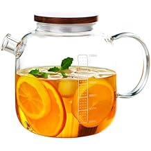 Glass Pitcher with Lid and Spout, 40OZ Glass Water Jug, Glass Carafe for Hot/Cold Water, 1200ml Glass Water Pitcher for Fridge, Glass Teapot, Large Iced Tea Pitcher for Homemade Beverage