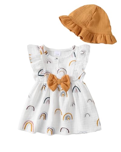 Image of sweetabby Toddler Baby Girl Dresses Summer Clothes Boho Short Sleeve Dress Ruffle Infant Sundress Cute Girls Outfit