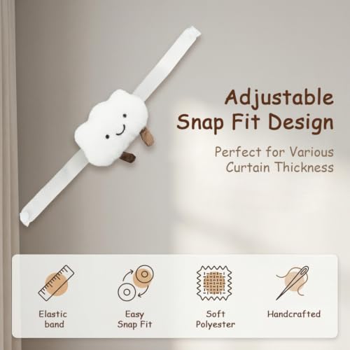 Image of HASTHIP 2pcs Cartoon Cloud Curtain Tiebacks Adjustable Snap Fit | Cute 3d plush design, flexible binding decor for kids bedroom nursery window curtains