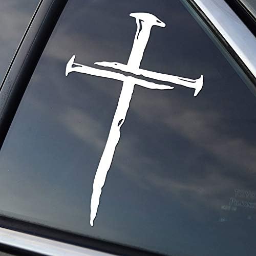 AGL Cross with Nails Design Window White Vinyl Decal White