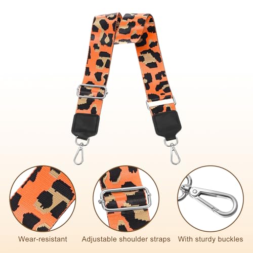 Image of uxcell Wide Shoulder Strap, 5cm Adjustable Purse Strap Replacement Crossbody Strap for Shoulder Bag Wallets, Orange, Silver Square Mouth Buckle