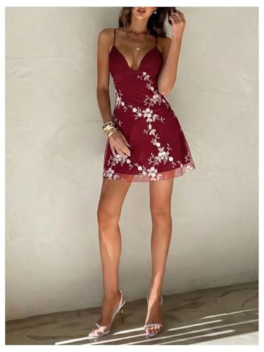 Image of GORGLITTER Women's Embroidered Wedding Guest Mini Dress Summer Bridal Shower Backless Cocktail Party Going Out Dresses
