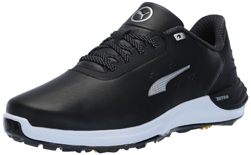 PUMA Golf Men's PHANTOMCAT Nitro Golf Shoes, Puma Black-Puma Silver-Yellow Sizzle, 11 Wide