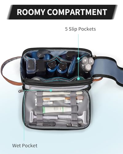 ECOHUB Kulturtasche für Herren, Wasserfest Reise Kulturbeutel mit Nasse Tasche & Sicherungsgurte, Recycelt Kosmetiktasche mit Doppelter Reißverschlussöffnung, Waschtasche Herren(Schwarz)