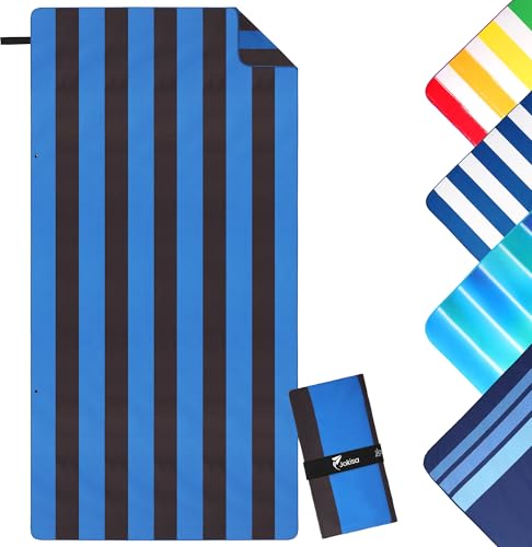 Jokisa Toalla Playa Grande 90x180cm Toalla Microfibra,Toallas de Playa Compacta y Resistente a la Arena,Toalla Playa Hombre Adecuada para Playa,Gimnasio,Viajes,Sauna (Azul Oscuro-Negro, 180x90cm)