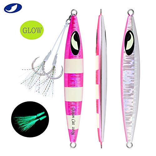 OCEAN CAT 5個 鉛 メタル フラット スローフォール ピッチ 釣り ジグ ルアー シンキング バーチカル ジギング ベイト バタフライフック付き 海水釣り用 (各色 1個 (5個) 80g 6枚目