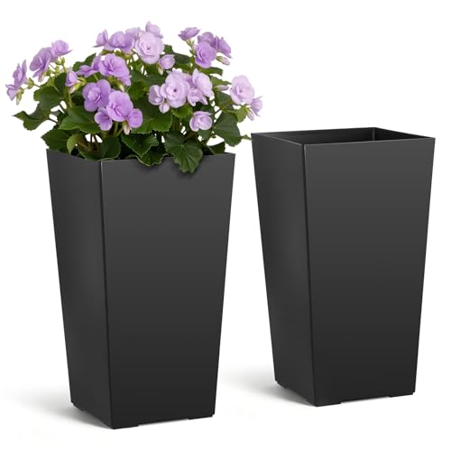 VEVOR Set of 2 Tall Planters for Outdoor Plants 22 inch Black Tall Planter for Indoor Plants Modern Planters for Front Porch Patio Balcony Plant Container Flower Pots