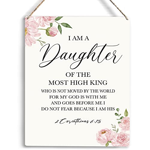Image of Inspirational Wall Art Daughter Gifts I Am A Daughter of The Most High King Nursery Decor Christian Religious Gifts for Women Her Girl Daughter Bible Verse Wall Art Wooden Hanging Sign 8 x 10 Inches