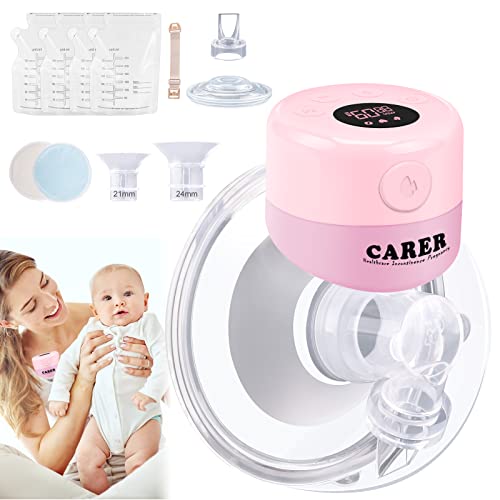Wearable Electric Breast Pump, Hands Free Breast Pump, Wireless Portable Breastfeeding Breast Pump,3 Modes & 9 Levels,LCD Display,Memory Function,Rechargeable Quiet Breast Pump with 21/24/27mm Flange