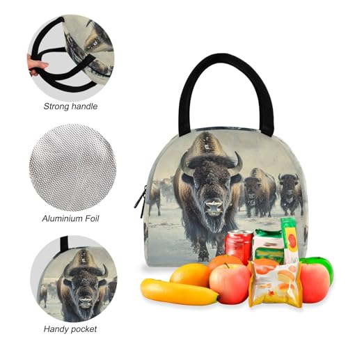 Backpack Lunch Bag Set Vintage Bison Herd Print, Big Storage Travel Backpacks with Insulated Lunch Box for Office Hiking Picnic4