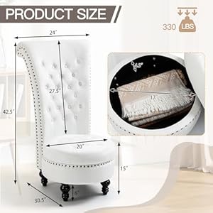 Avawing high back throne chair velvet armless royal accent chair wstorage nailhead trim rubberwood legs for living room bedroom white  urban country home decor