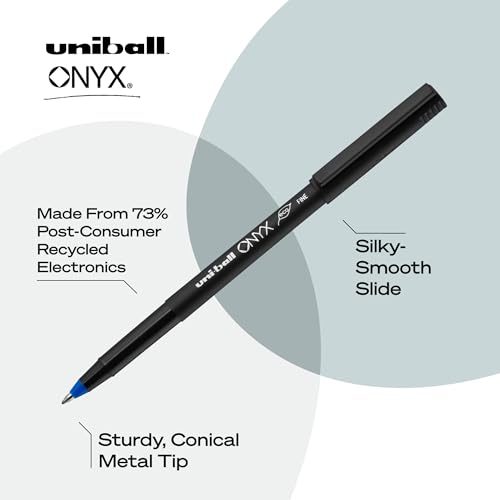uniball™ Onyx Rollerball Pens, Fine Point (0.7mm), Blue Ink, 12 Pack by Uni-Ball - Image 3