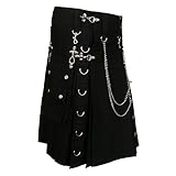 Scottish Designer Black Fashion Gothic Kilt with Silver Chains (Belly Button 44)