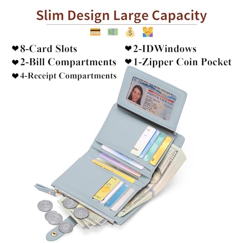 SENDEFN Purses for Women, Leather Small Wallet for Women, RFID Blocking Ladie Purse with Multiple Card Slots and Zipper Coin Compartment - Image 4