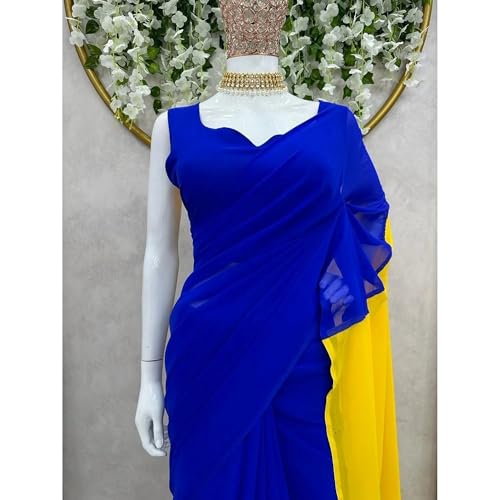 Image of StyleScope Women's Georgette Printed Lace Bordered Ready To Wear One Minute Saree With Print Unstitched Blouse Piece (RTW Mix Free Size)