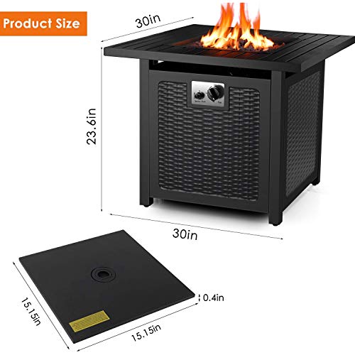 femor 30\" Propane Gas Fire Pit, 50,000 BTU Auto-Ignition Fire Bowl with Waterproof Firepit Table Cover & Lava Rock, CSA Certification, Outdoor Square Fireplace for Courtyard/Balcony(Black)