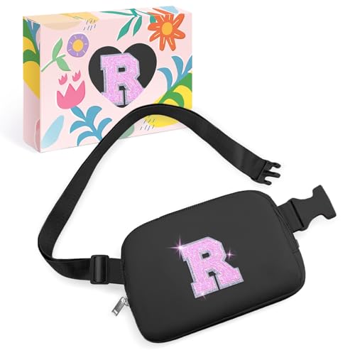 Image of COSHAYSOO Initial Letter Fanny Pack for Girls Personalized Christmas Birthday Gifts for 6 7 8 9 10 11 12 Year Old Teen Girl, Girly Fashion Crossbody Purse Belt Bag Preteen Tween Trendy Stuff Black R